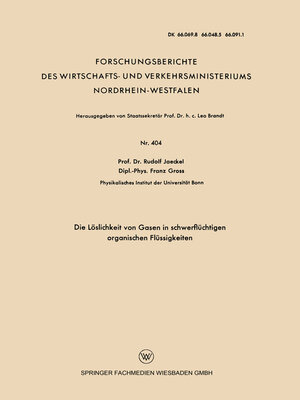 cover image of Die Löslichkeit von Gasen in schwerflüchtigen organischen Flüssigkeiten